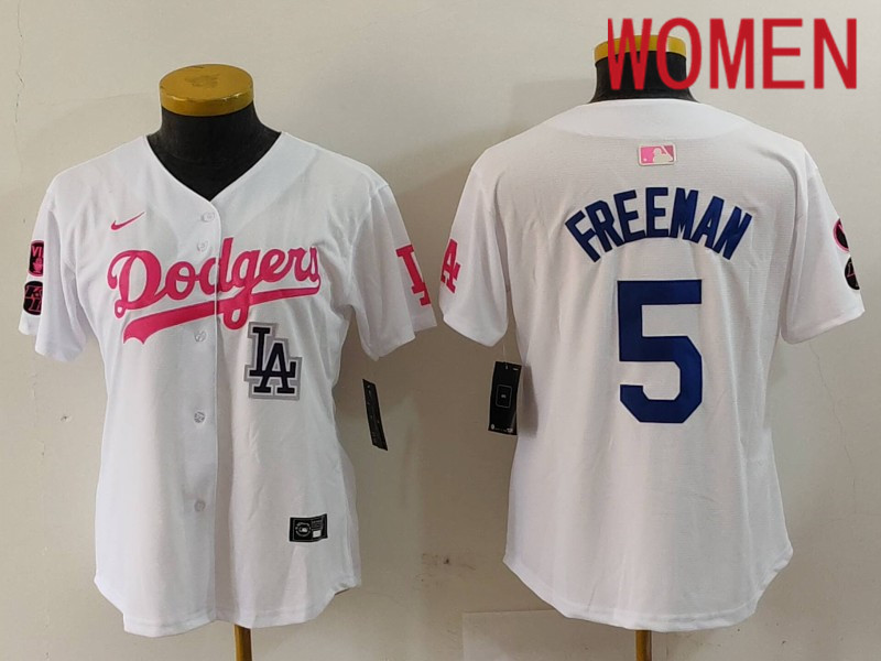 Women Los Angeles Dodgers 5 Freeman White joint name 2024 Nike MLB Jersey style 9122